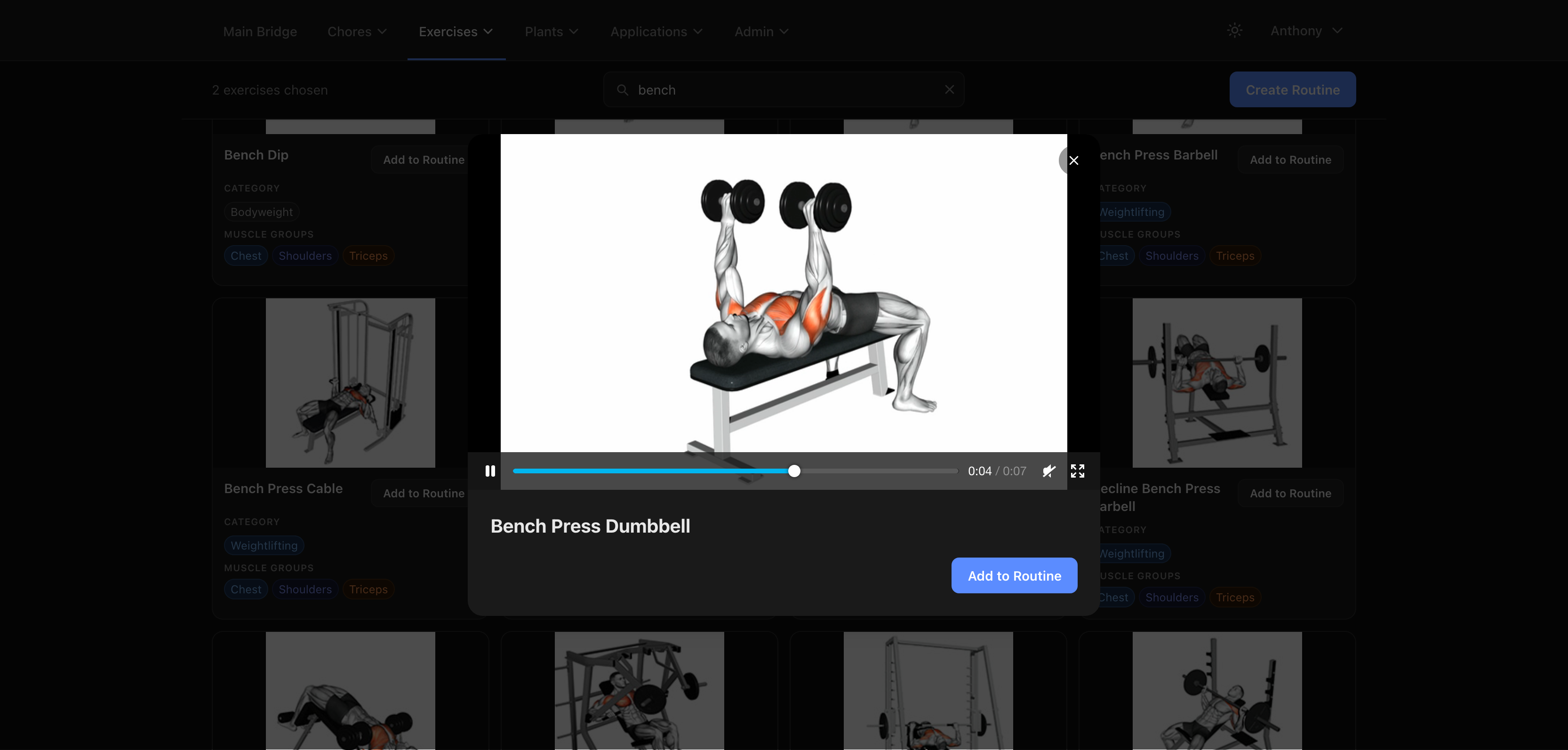 Exercise library - details modal shows how to perform each exercise