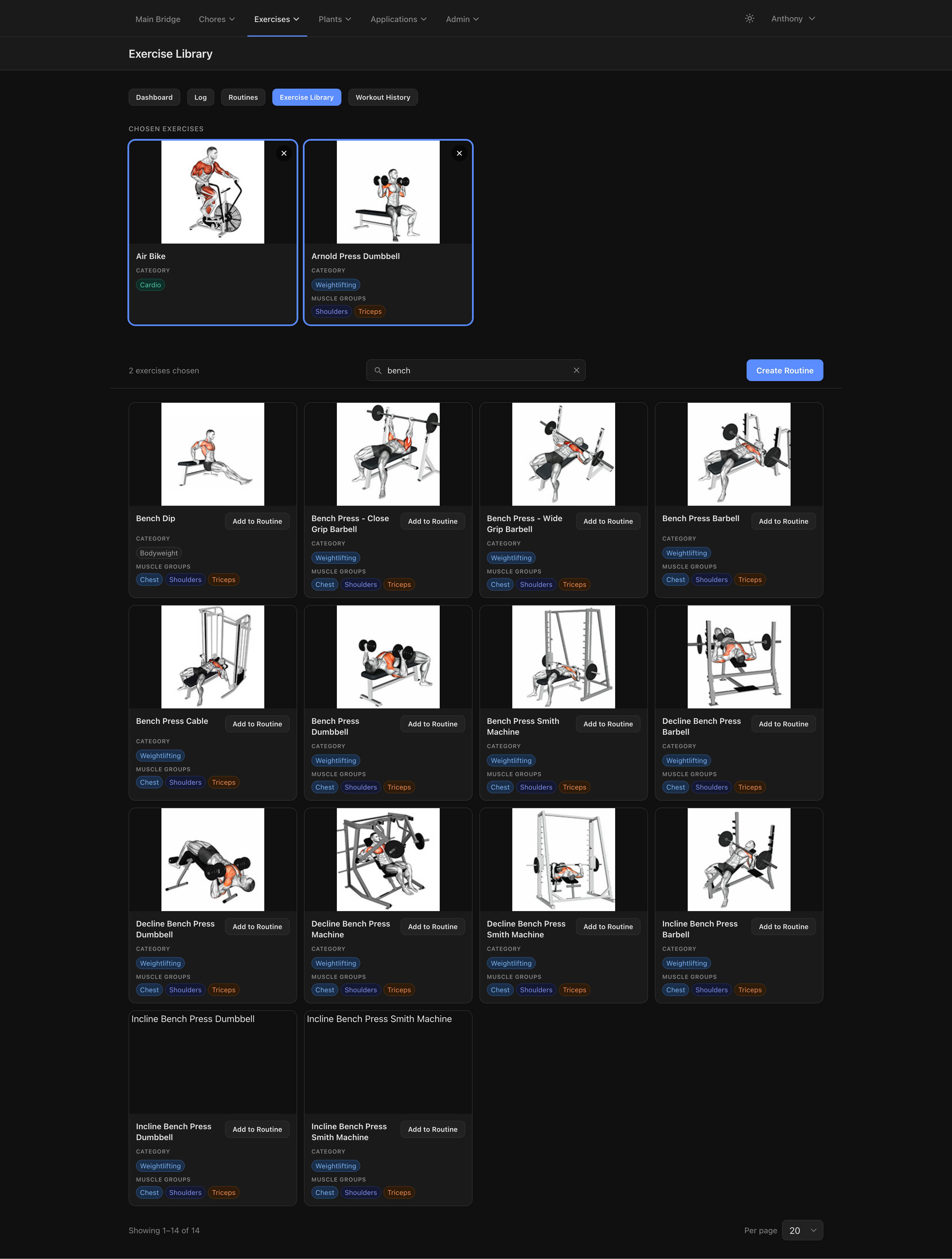 Build routines by browsing the exercise library