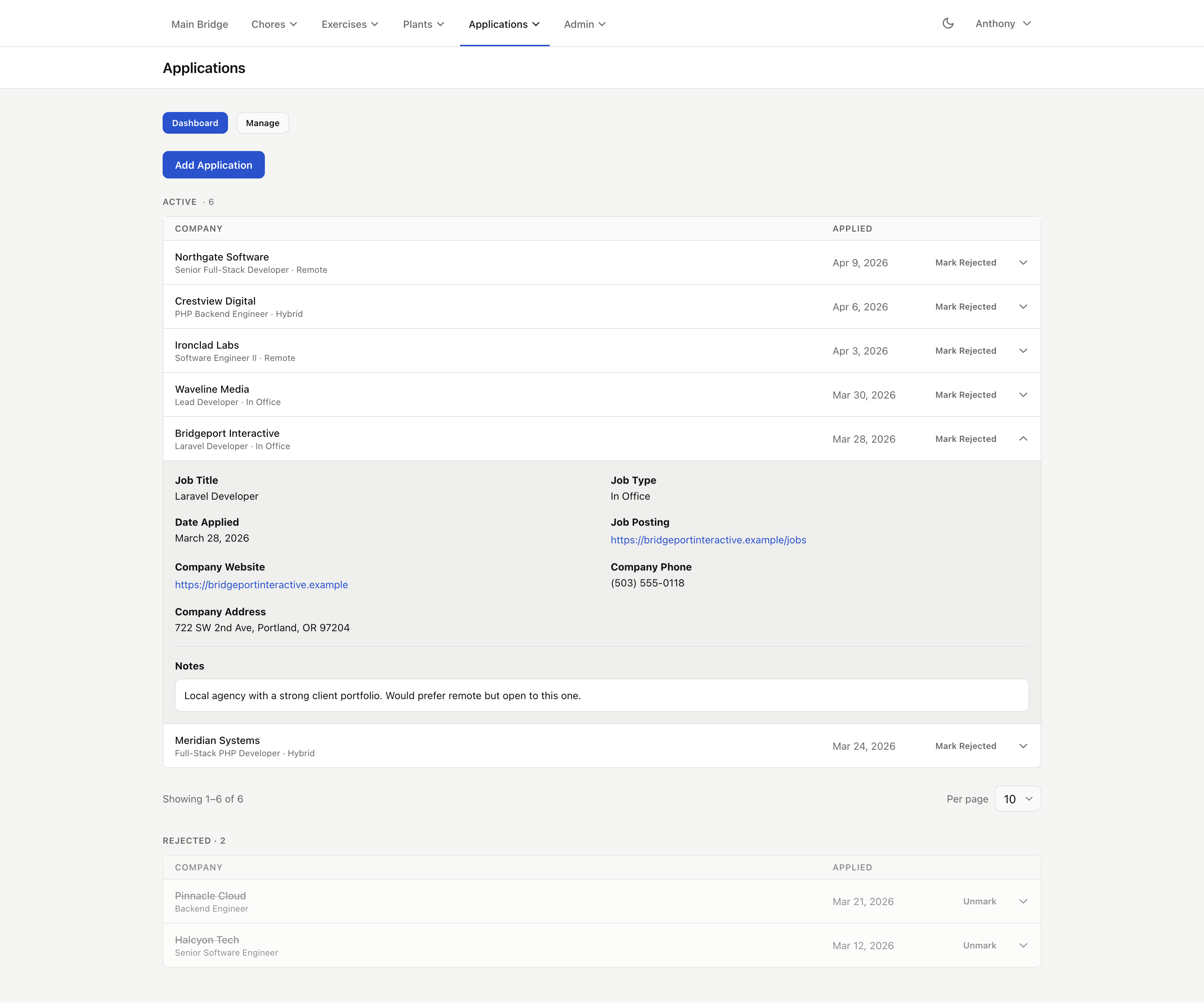 Application tracker when looking for that next experience