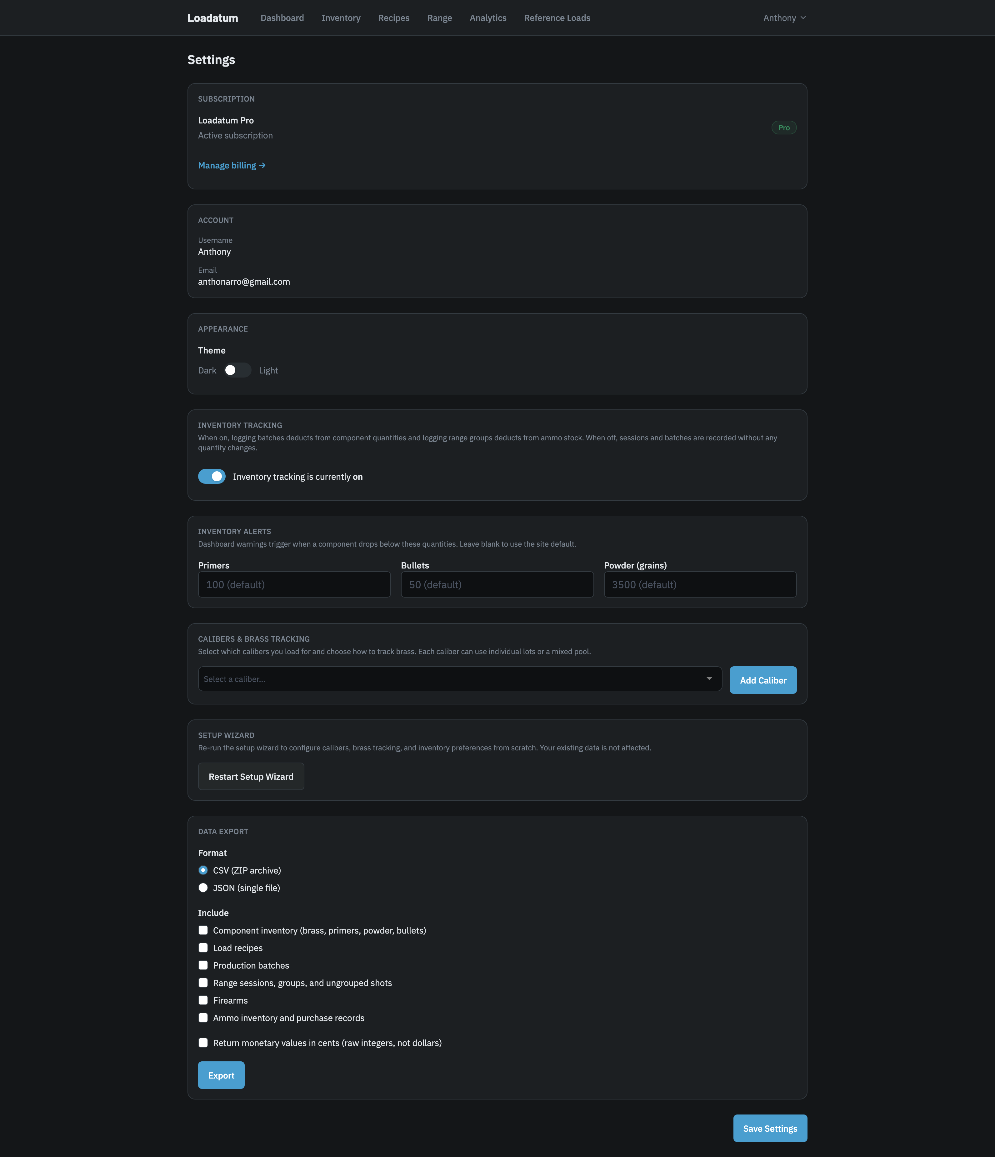 Manage account and app settings